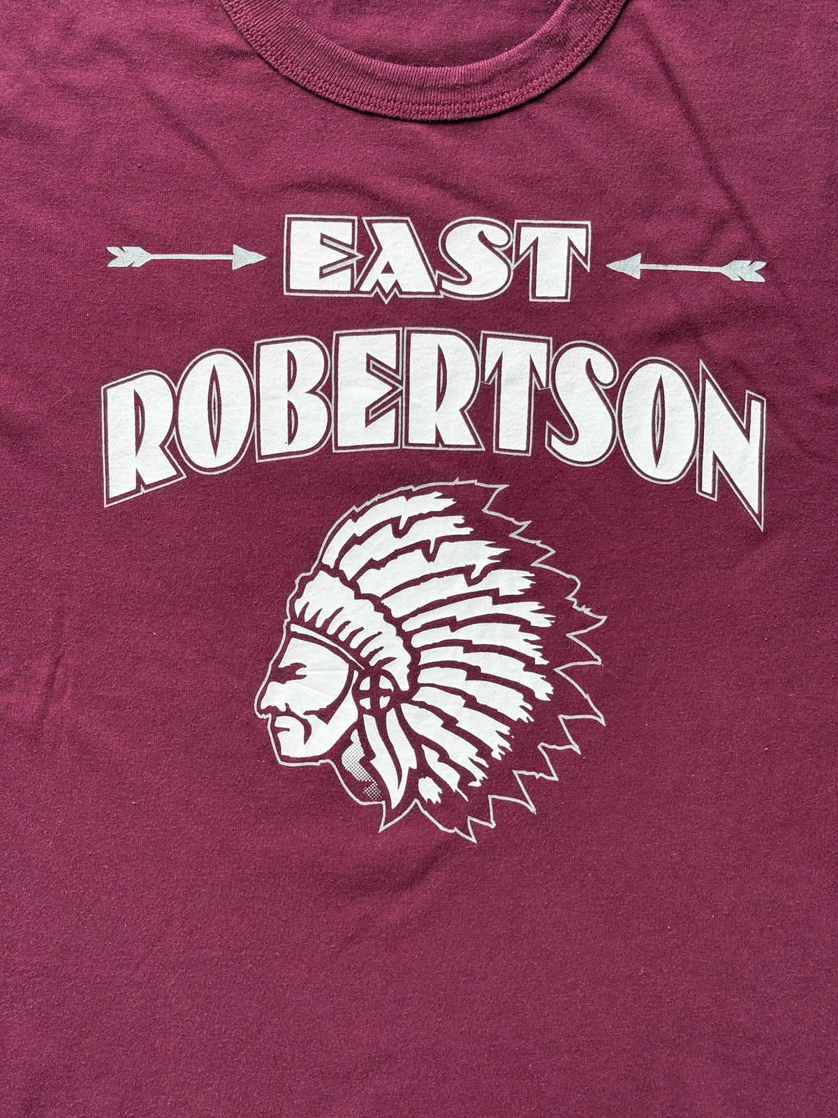 Vintage East Robertson T-Shirt Maroon Native Graphic 90s High School Spirit Tee Arrows & Headdress Print. Large-AJ357 Studio