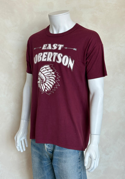 Vintage East Robertson T-Shirt Maroon Native Graphic 90s High School Spirit Tee Arrows & Headdress Print. Large-AJ357 Studio