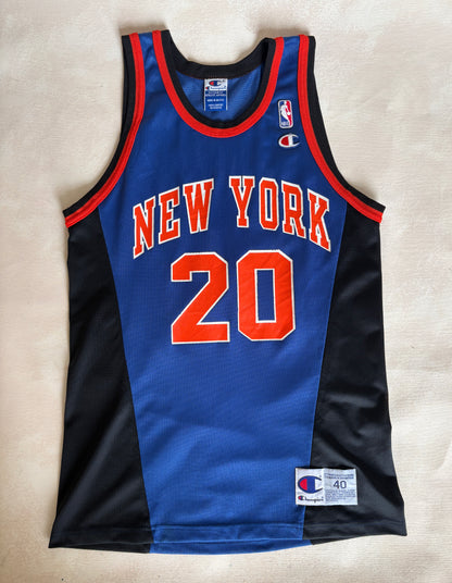 Champion New York Knicks Larry Johnson #20 Jersey Size 40 Blue Black Orange Mesh 90s NBA