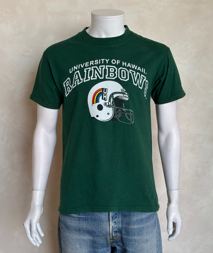 Vintage University of Hawaii Rainbows tee – bold NCAA football style with retro rainbow helmet graphic. Med-AJ357 Studio