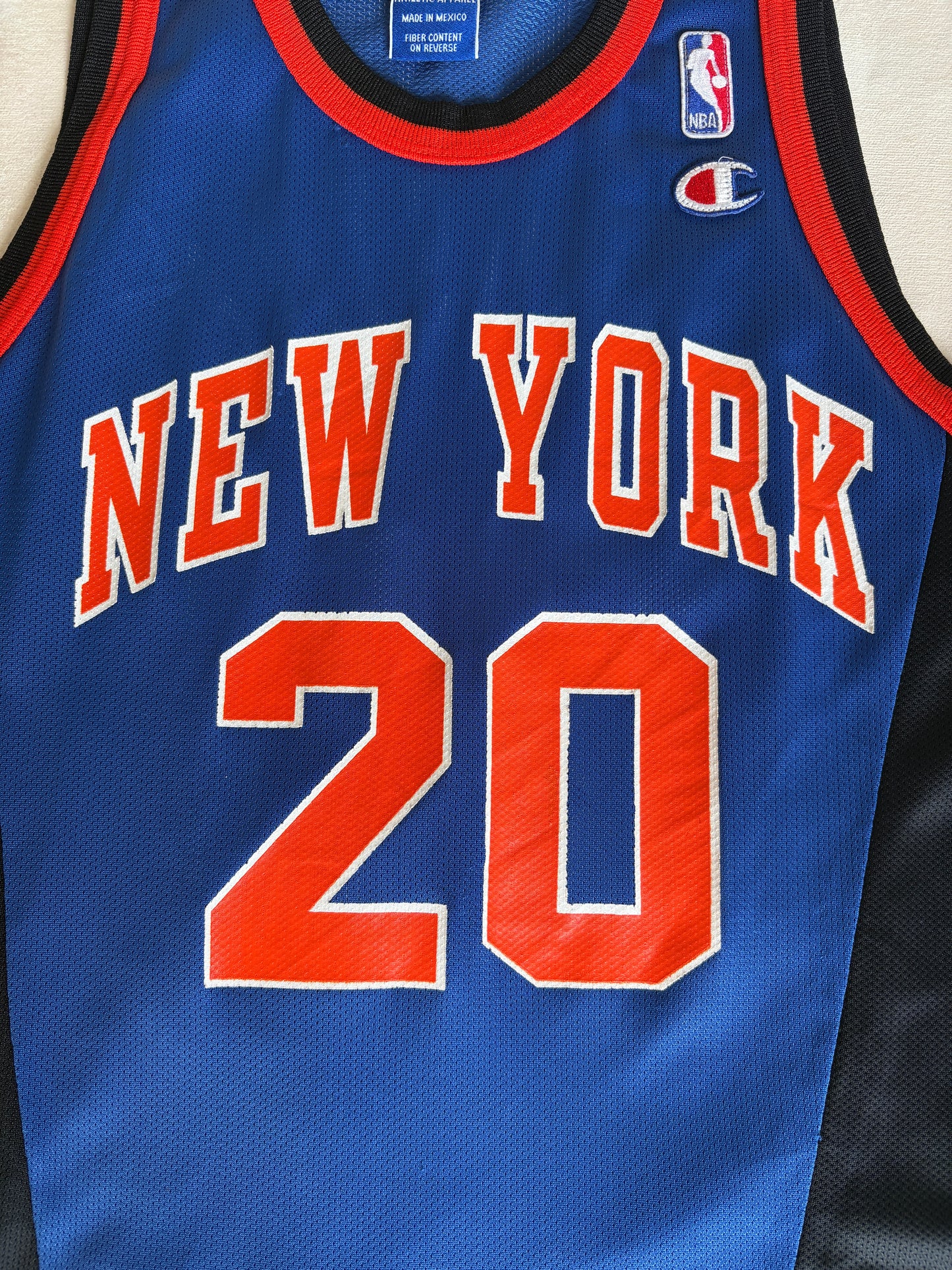 Champion New York Knicks Larry Johnson #20 Jersey Size 40 Blue Black Orange Mesh 90s NBA