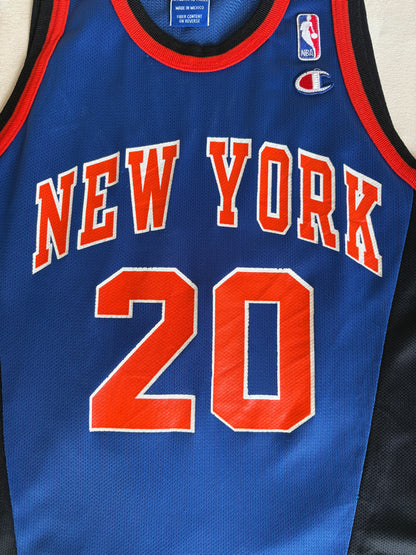 Champion New York Knicks Larry Johnson #20 Jersey Size 40 Blue Black Orange Mesh 90s NBA