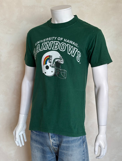 Vintage University of Hawaii Rainbows tee – bold NCAA football style with retro rainbow helmet graphic. Med-AJ357 Studio