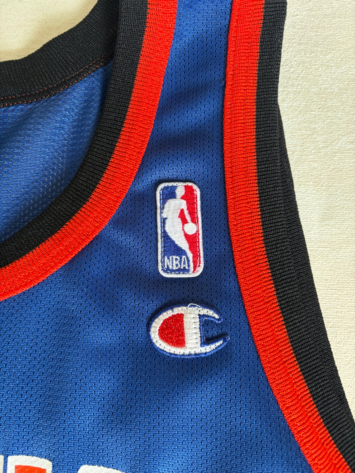 Champion New York Knicks Larry Johnson #20 Jersey Size 40 Blue Black Orange Mesh 90s NBA