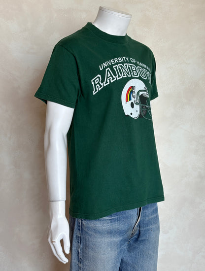 Vintage University of Hawaii Rainbows tee – bold NCAA football style with retro rainbow helmet graphic. Med-AJ357 Studio
