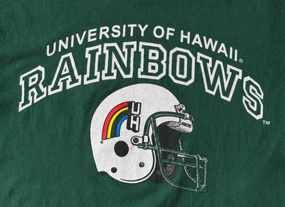 Vintage University of Hawaii Rainbows tee – bold NCAA football style with retro rainbow helmet graphic. Med-AJ357 Studio