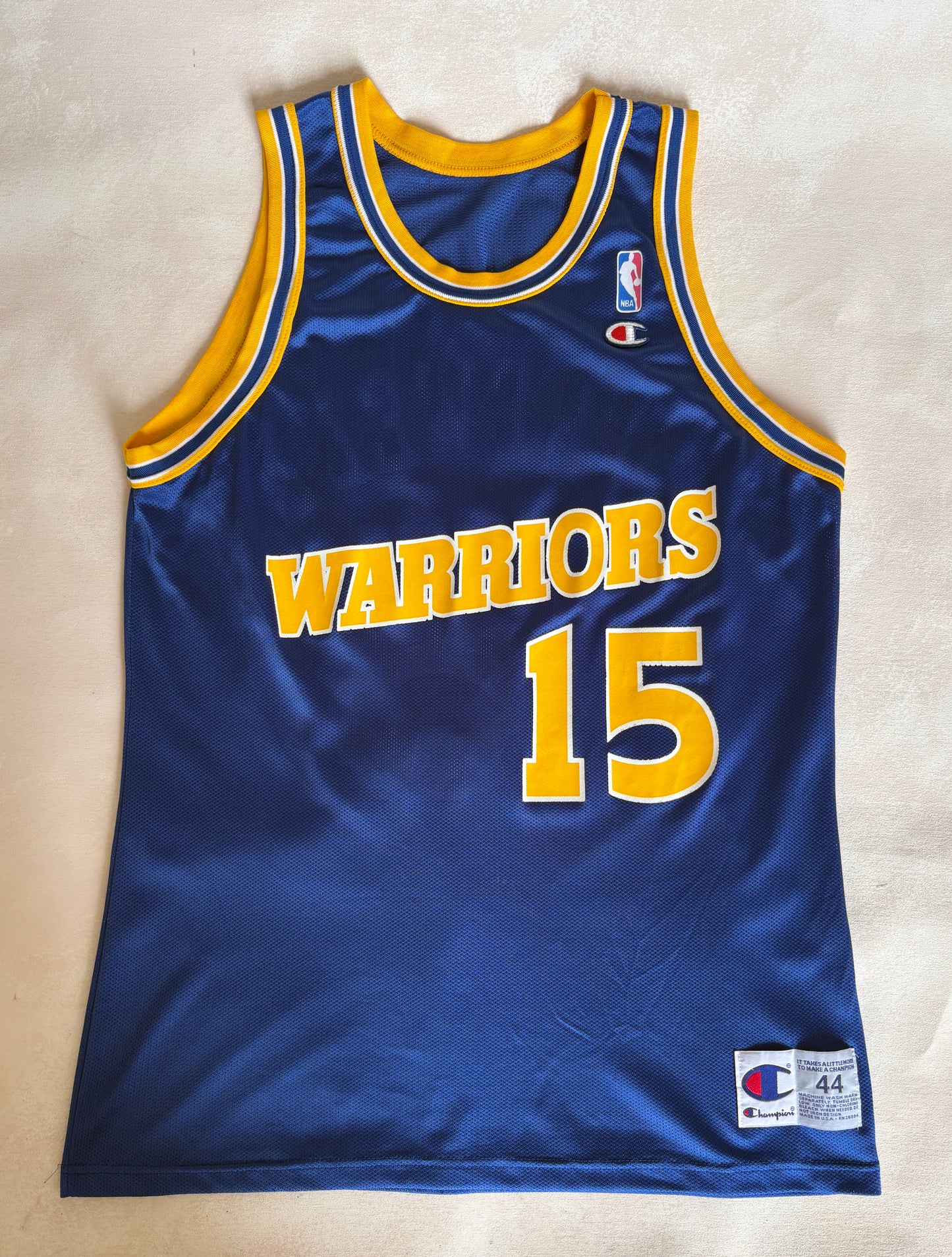 Champion Golden State Warriors Latrell Sprewell #15 Jersey Size 44 Blue Yellow Mesh 90s NBA