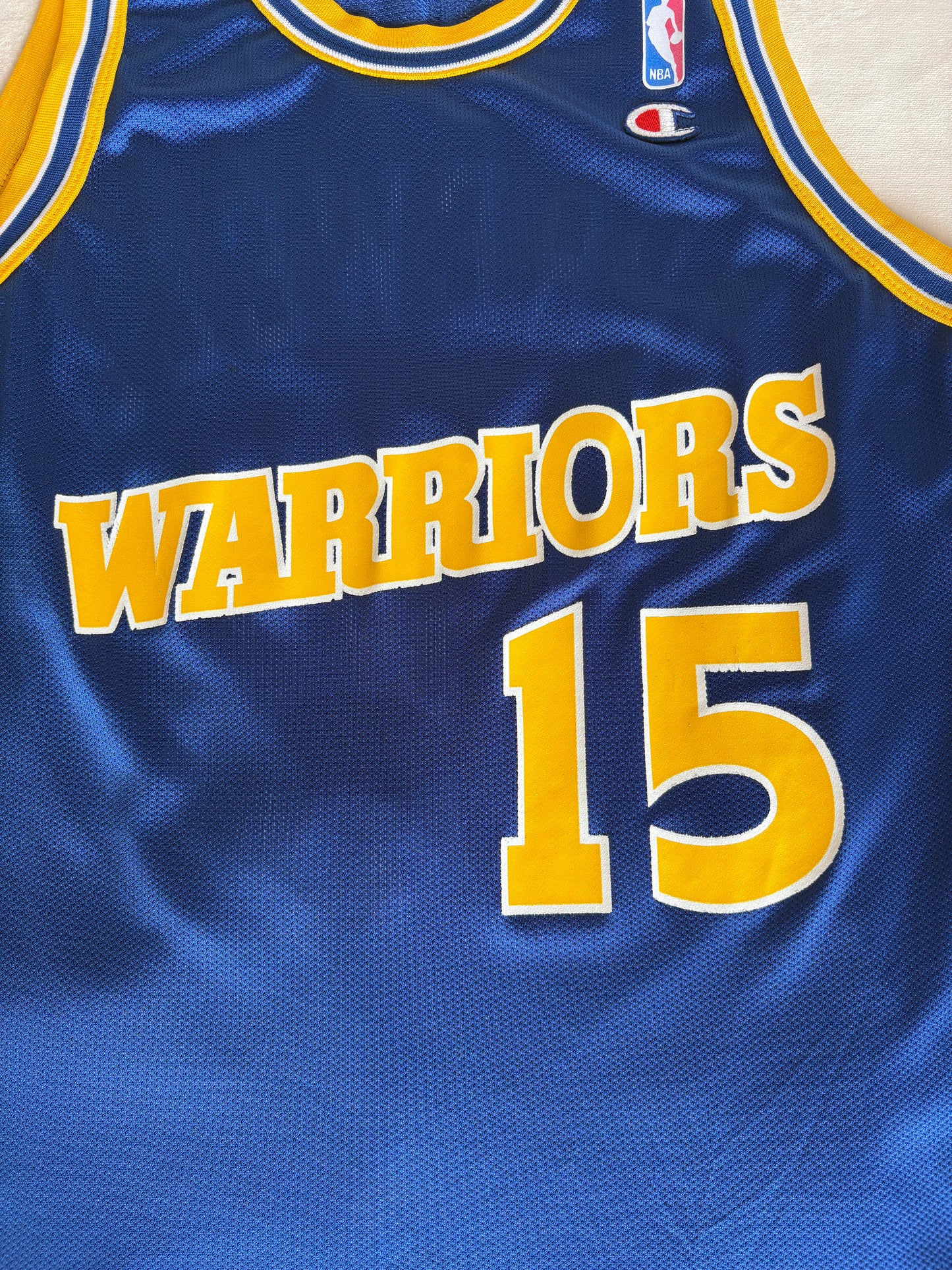 Champion Golden State Warriors Latrell Sprewell #15 Jersey Size 44 Blue Yellow Mesh 90s NBA