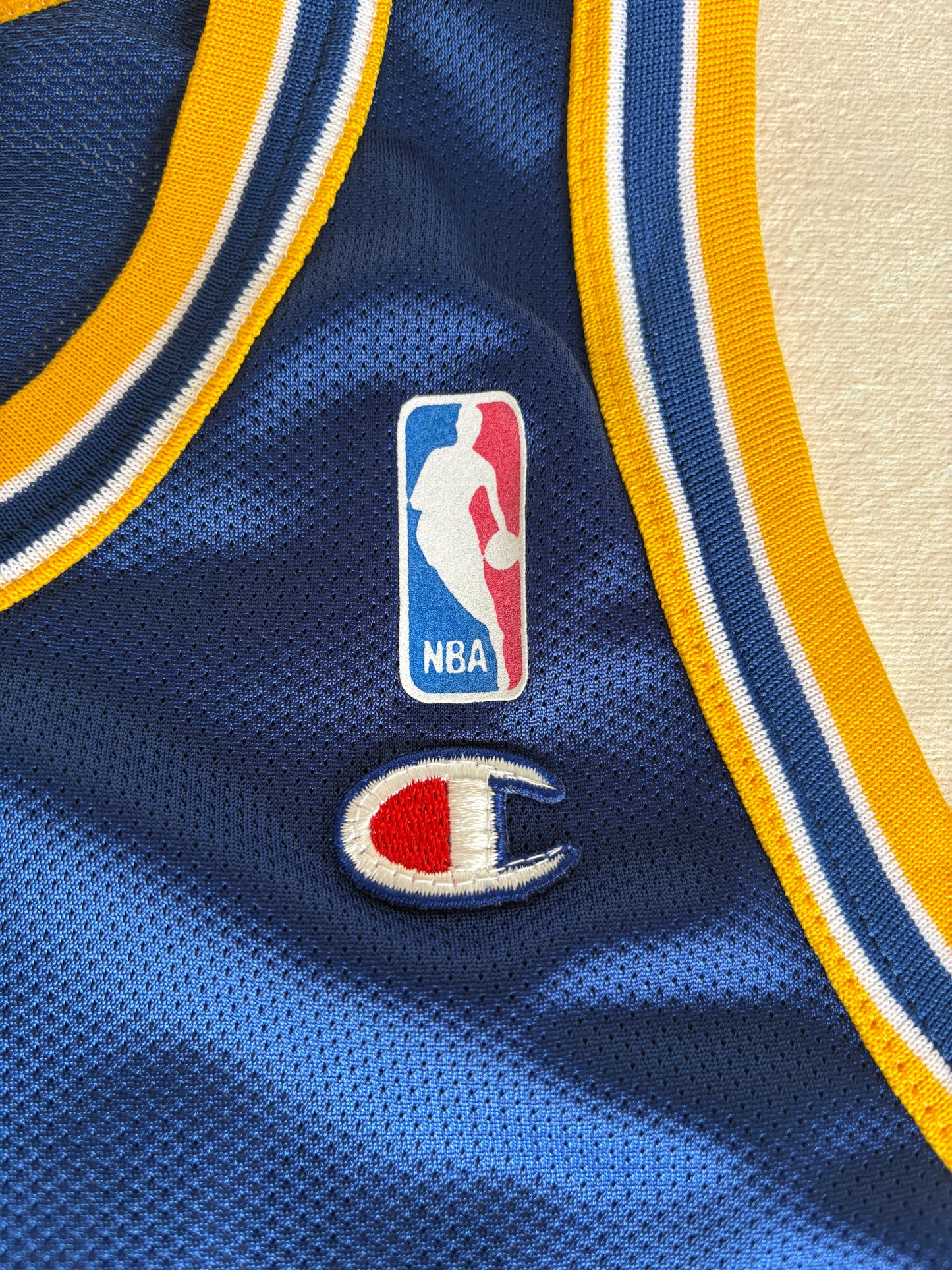 Champion Golden State Warriors Latrell Sprewell #15 Jersey Size 44 Blue Yellow Mesh 90s NBA
