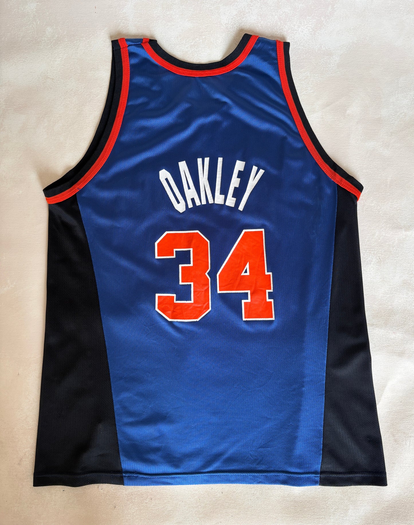Champion New York Knicks Charles Oakley #34 Jersey Size 48 Blue Black Orange 90s NBA USA