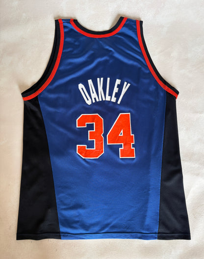 Champion New York Knicks Charles Oakley #34 Jersey Size 48 Blue Black Orange 90s NBA USA