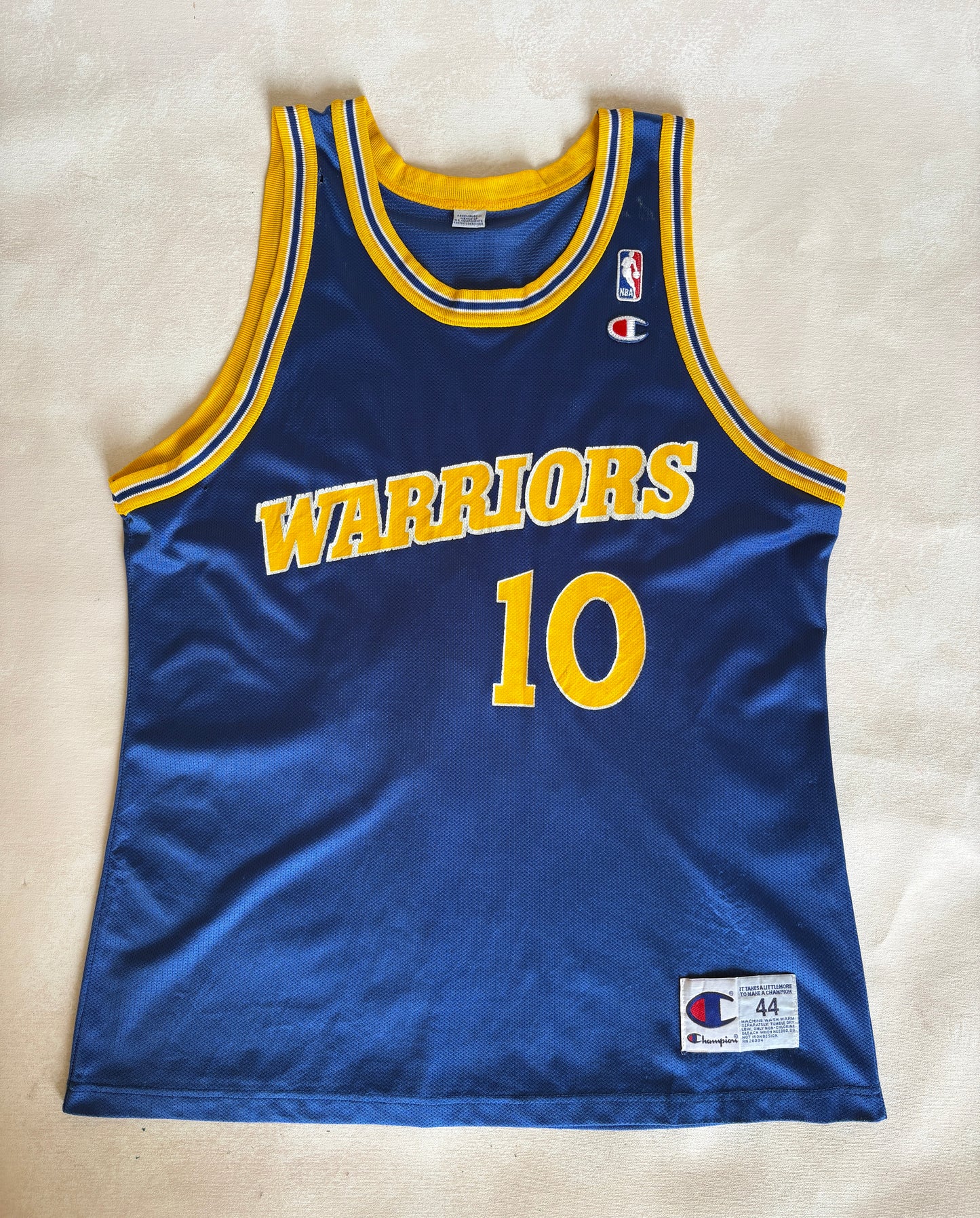 Champion Golden State Warriors Tim Hardaway #10 Jersey Size 44 Blue Yellow Mesh 90s NBA