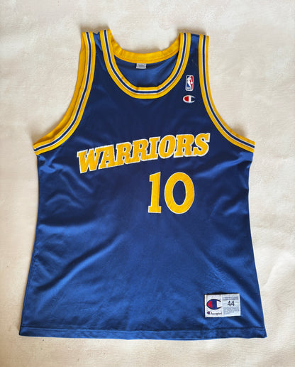 Champion Golden State Warriors Tim Hardaway #10 Jersey Size 44 Blue Yellow Mesh 90s NBA