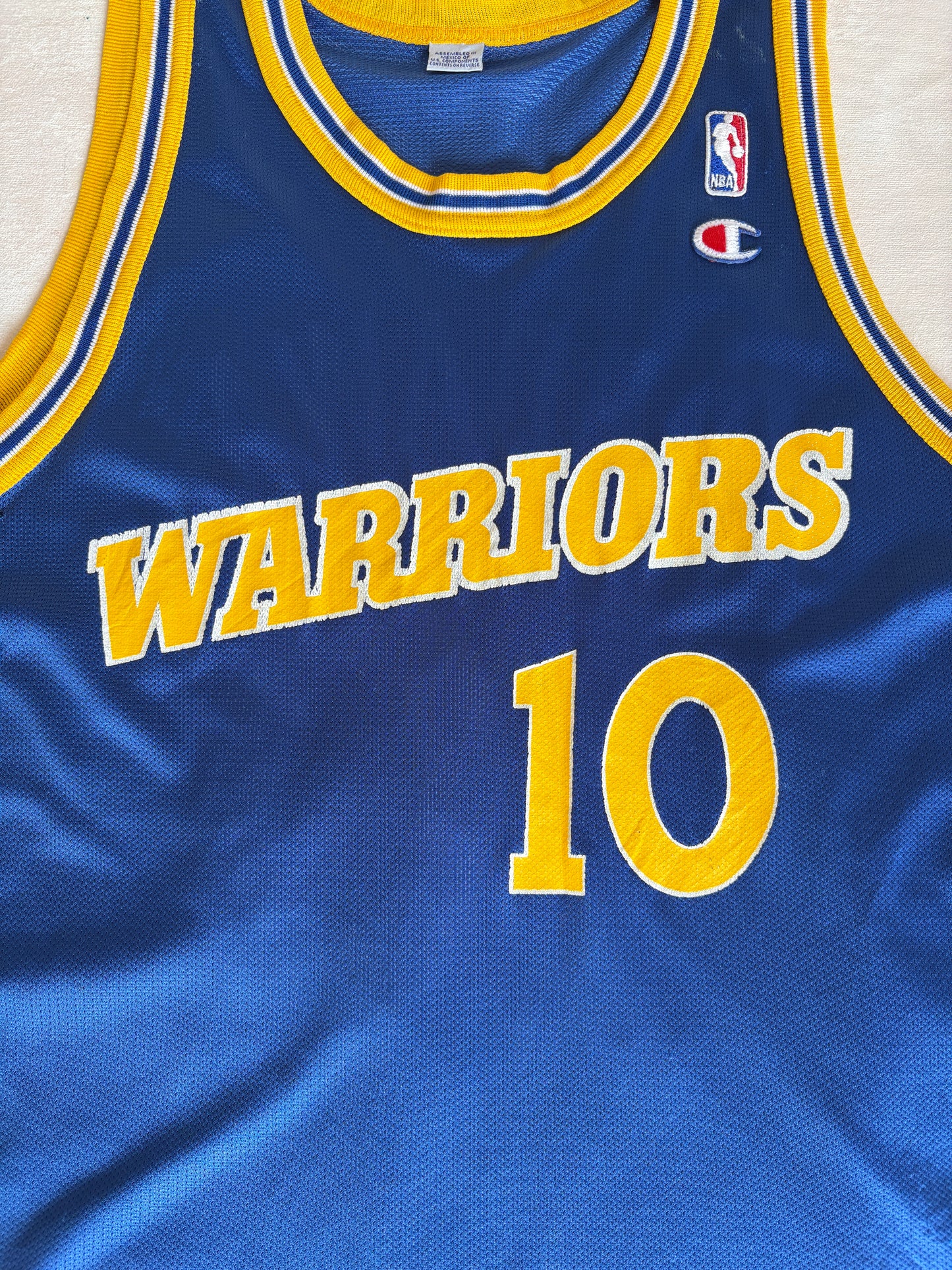 Champion Golden State Warriors Tim Hardaway #10 Jersey Size 44 Blue Yellow Mesh 90s NBA
