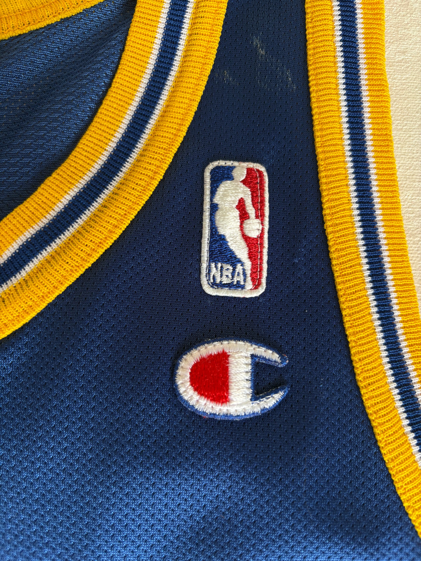 Champion Golden State Warriors Tim Hardaway #10 Jersey Size 44 Blue Yellow Mesh 90s NBA