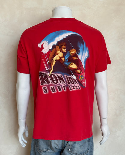 Vintage Ron Jon Surf Shop tee – bold comic-style surfer graphic with pure 90s beach energy. Large-AJ357 Studio