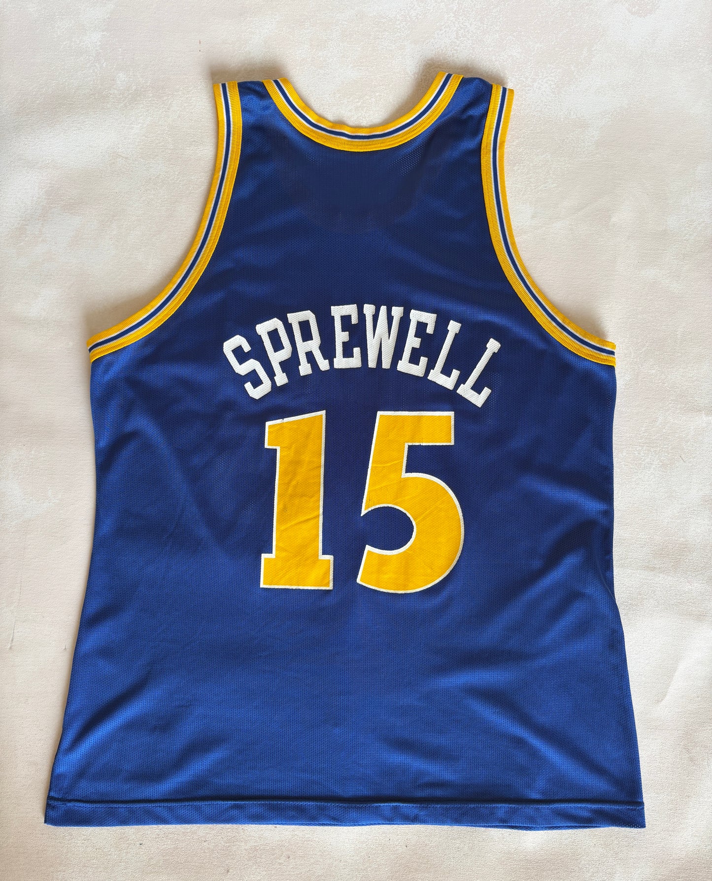 Champion Golden State Warriors Latrell Sprewell #15 Jersey Size 48 Blue Mesh 90s NBA USA