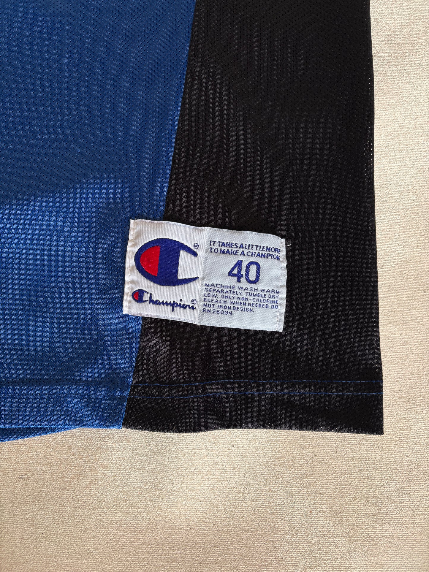 Champion New York Knicks Larry Johnson #20 Jersey Size M/40 Blue Black Orange Mesh 90s NBA