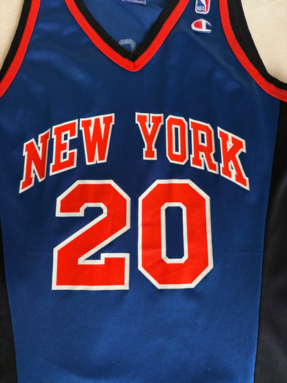Champion New York Knicks Larry Johnson #20 Jersey Size M/40 Blue Black Orange Mesh 90s NBA