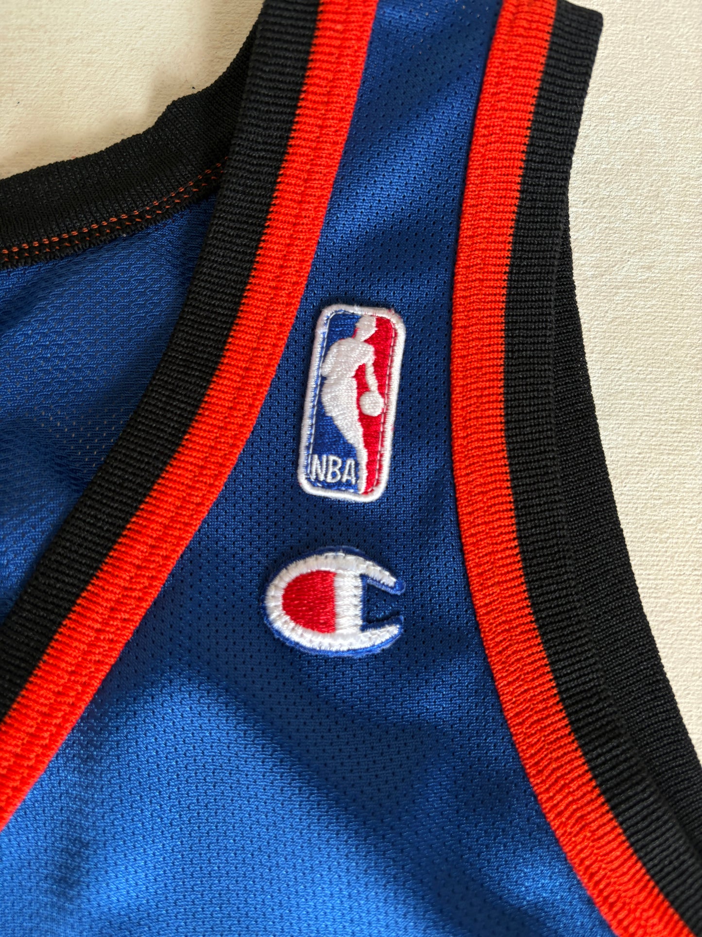 Champion New York Knicks Larry Johnson #20 Jersey Size M/40 Blue Black Orange Mesh 90s NBA