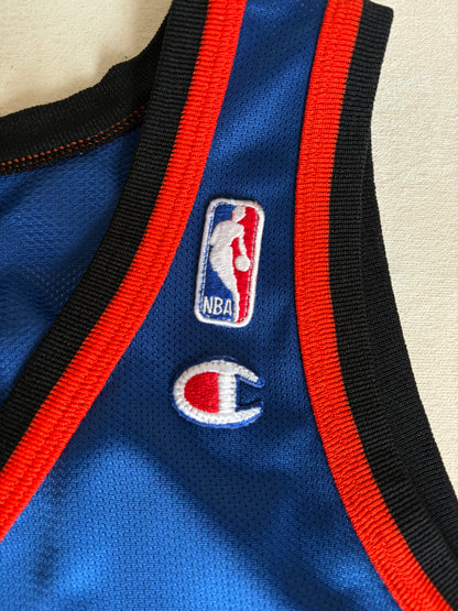 Champion New York Knicks Larry Johnson #20 Jersey Size M/40 Blue Black Orange Mesh 90s NBA
