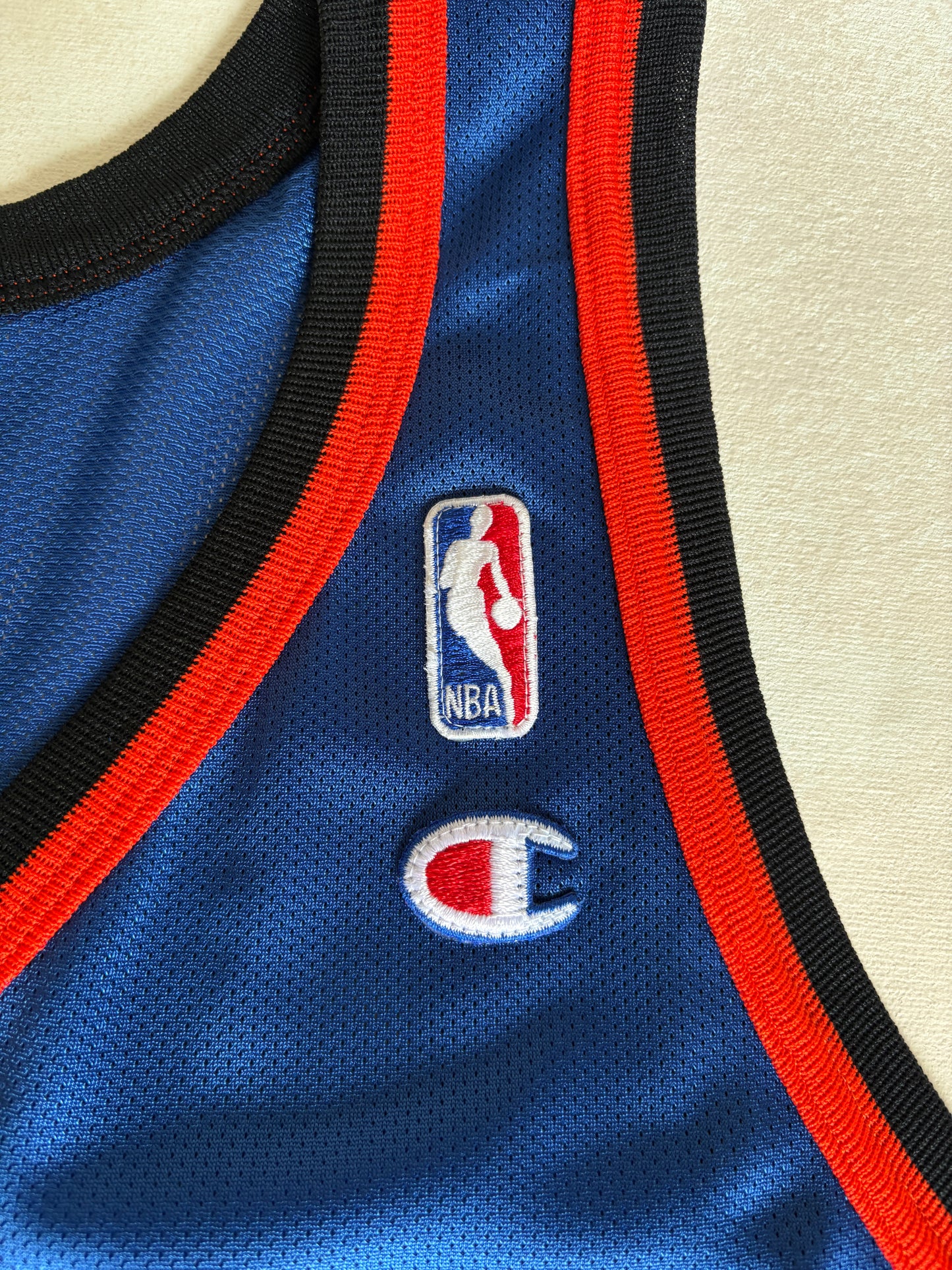 Champion New York Knicks Allan Houston #1 Jersey Size L/44 Blue Black Orange Mesh 90s NBA