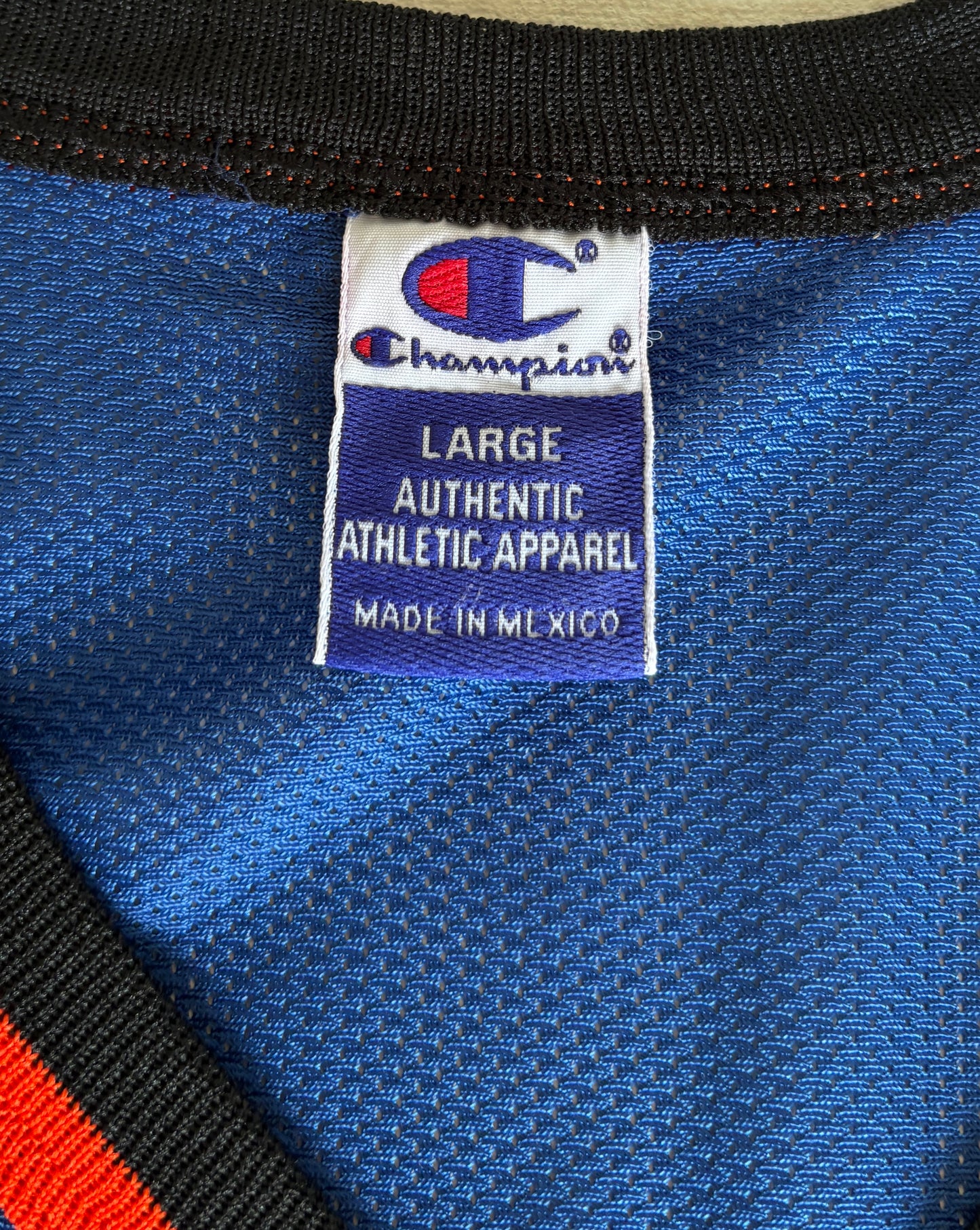 Champion New York Knicks Allan Houston #1 Jersey Size L/44 Blue Black Orange Mesh 90s NBA