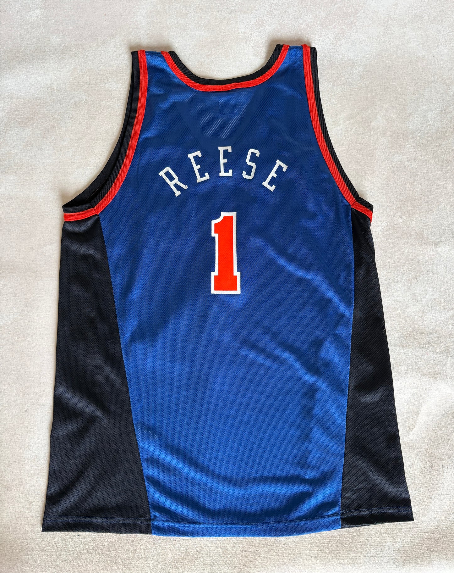 Champion New York Knicks Allan Houston #1 Jersey Size L/44 Blue Black Orange Mesh 90s NBA
