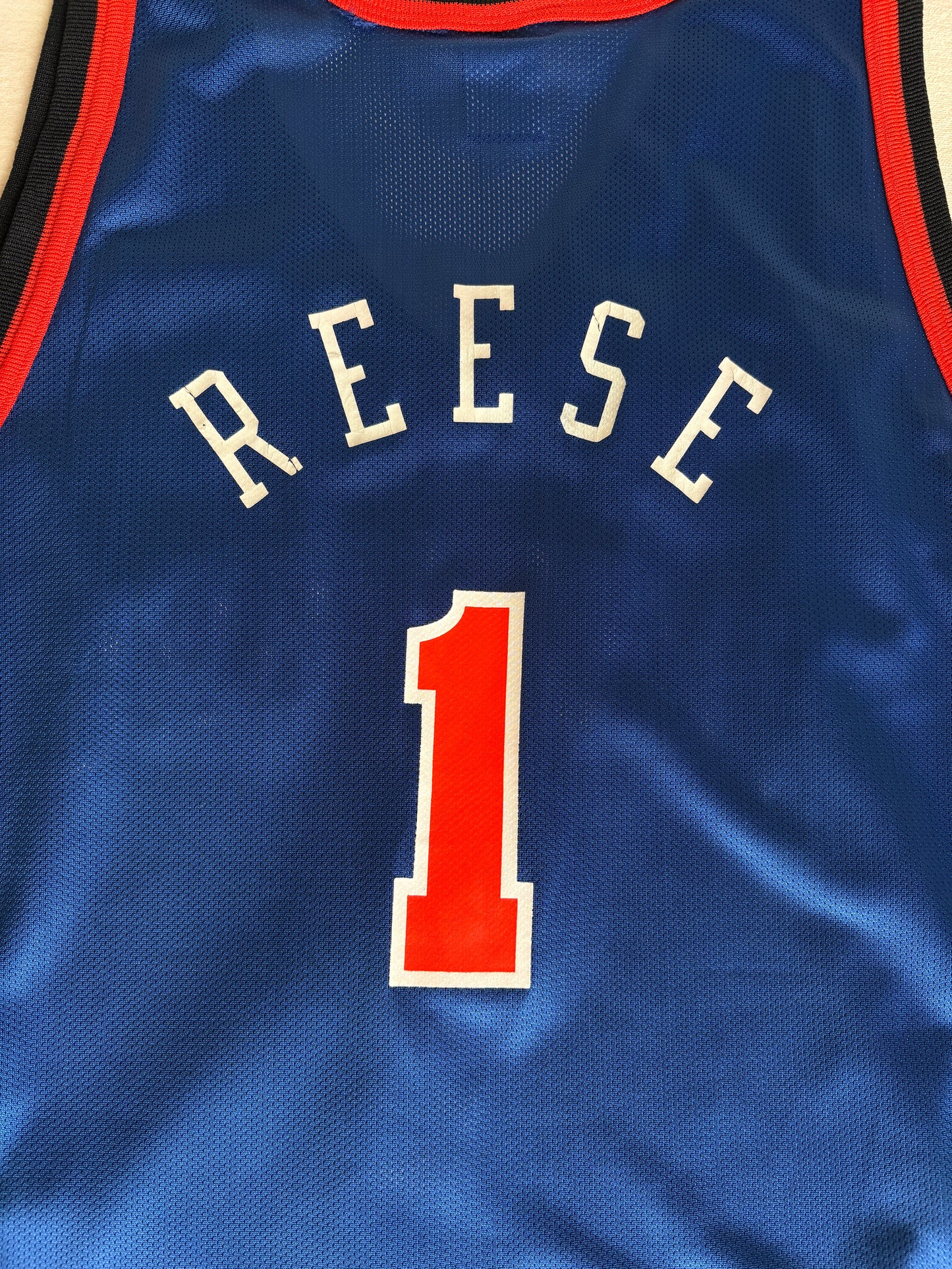 Champion New York Knicks Allan Houston #1 Jersey Size L/44 Blue Black Orange Mesh 90s NBA