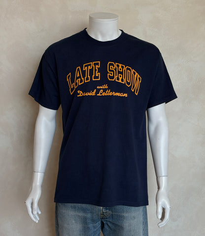 Vintage 90s Late Show with David Letterman tee – classic TV nostalgia in bold collegiate style. Large-AJ357 Studio