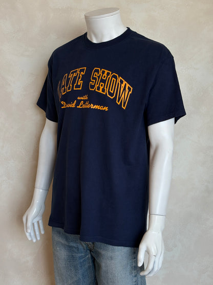 Vintage 90s Late Show with David Letterman tee – classic TV nostalgia in bold collegiate style. Large-AJ357 Studio