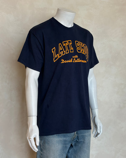 Vintage 90s Late Show with David Letterman tee – classic TV nostalgia in bold collegiate style. Large-AJ357 Studio