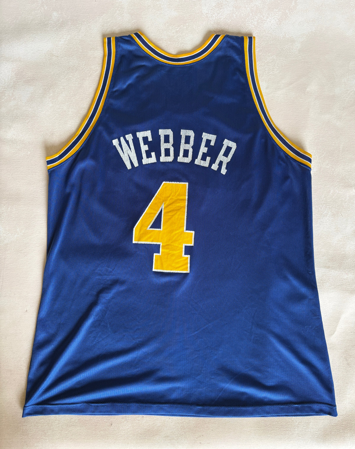 Champion Golden State Warriors Chris Webber #4 Jersey Size 48 Blue Yellow Mesh 90s NBA USA-AJ357 Studio