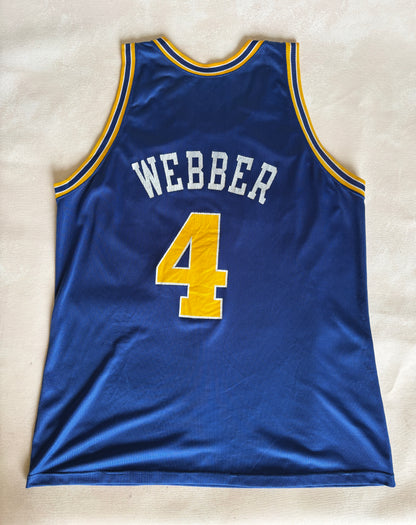 Champion Golden State Warriors Chris Webber #4 Jersey Size 48 Blue Yellow Mesh 90s NBA USA