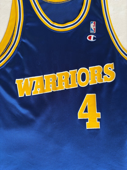 Champion Golden State Warriors Chris Webber #4 Jersey Size 44 Blue Yellow Mesh 90s NBA