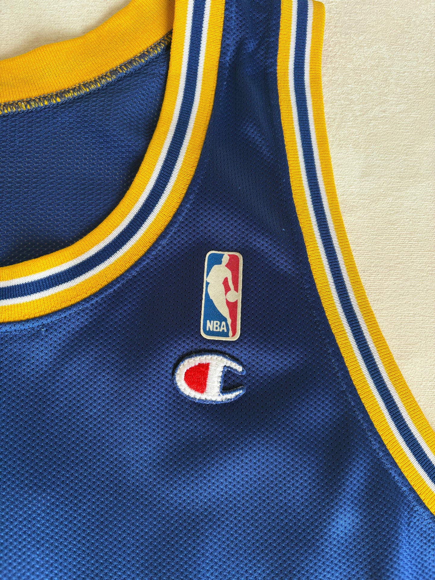Champion Golden State Warriors Chris Webber #4 Jersey Size 44 Blue Yellow Mesh 90s NBA