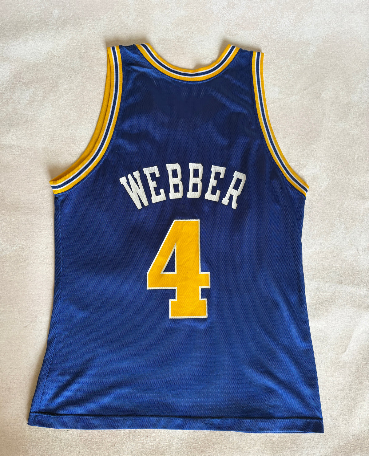 Champion Golden State Warriors Chris Webber #4 Jersey Size 44 Blue Yellow Mesh 90s NBA-AJ357 Studio