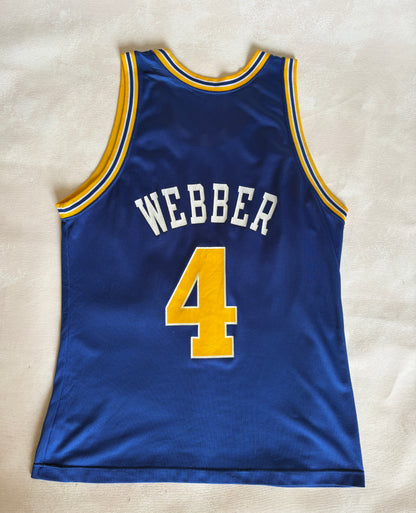 Champion Golden State Warriors Chris Webber #4 Jersey Size 44 Blue Yellow Mesh 90s NBA