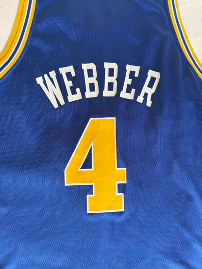 Champion Golden State Warriors Chris Webber #4 Jersey Size 44 Blue Yellow Mesh 90s NBA