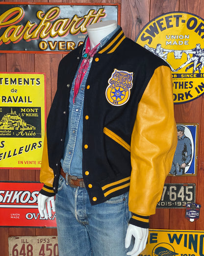 Vintage Teamster Varsity Leather Sleeve Jacket - Size 44USA (54 EU) | Made in USA-AJ357 Studio