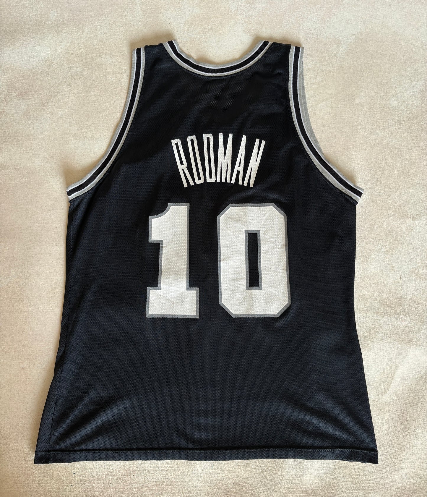 Champion Spurs Dennis Rodman #10 Jersey Size 44 Black Altered Front 90s NBA Made in USA