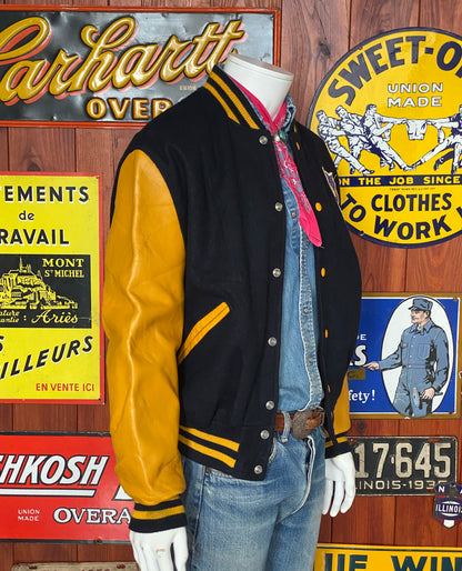 Vintage Teamster Varsity Leather Sleeve Jacket - Size 44USA (54 EU) | Made in USA-AJ357 Studio