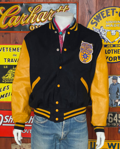 Vintage Teamster Varsity Leather Sleeve Jacket - Size 44USA (54 EU) | Made in USA-AJ357 Studio
