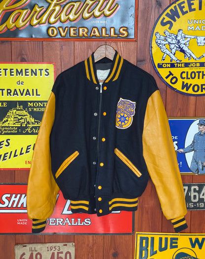 Vintage Teamster Varsity Leather Sleeve Jacket - Size 44USA (54 EU) | Made in USA-AJ357 Studio
