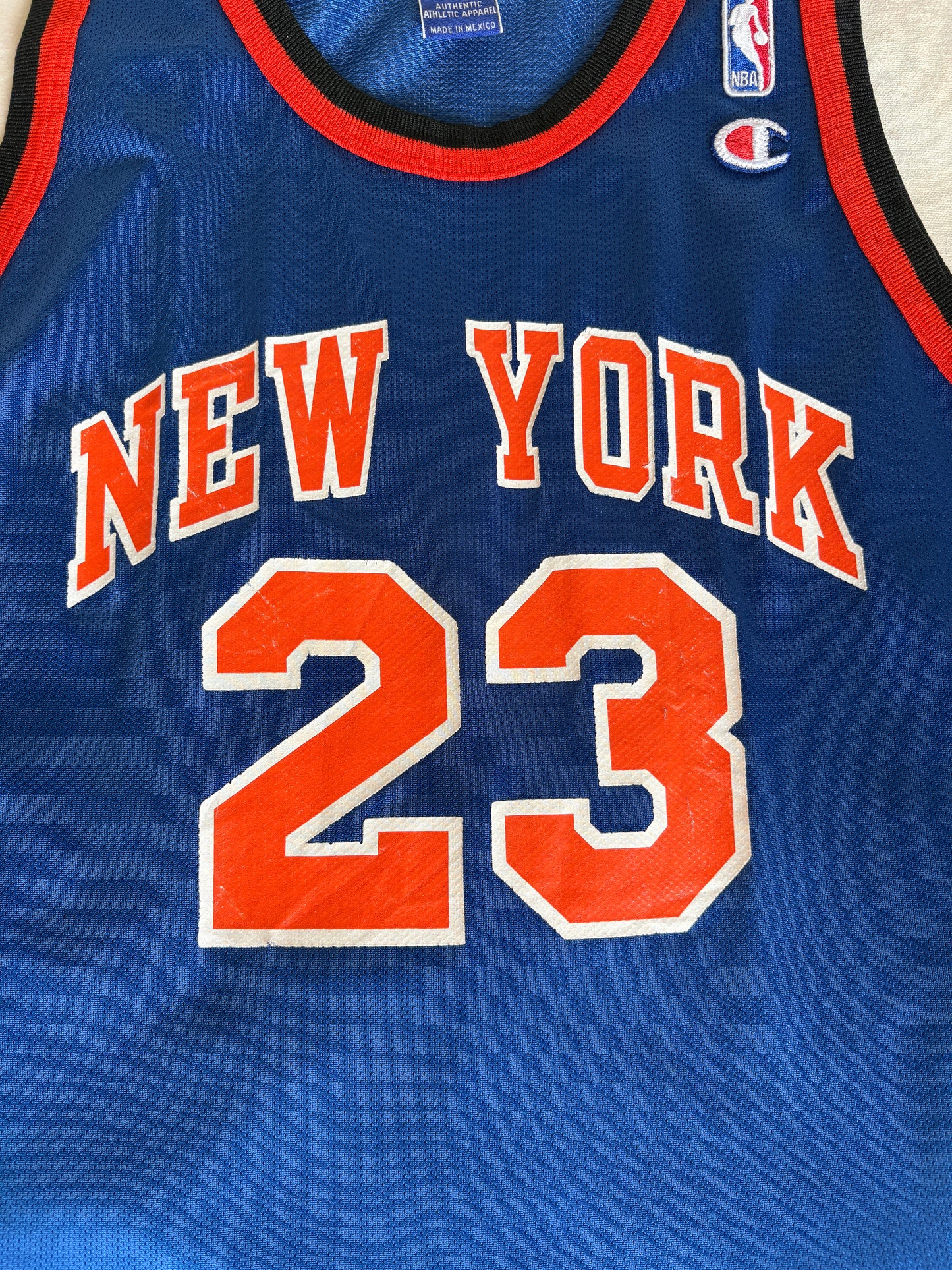 Champion New York Knicks Marcus Camby #23 Jersey Size L/44 Blue Black Orange Mesh 90s NBA