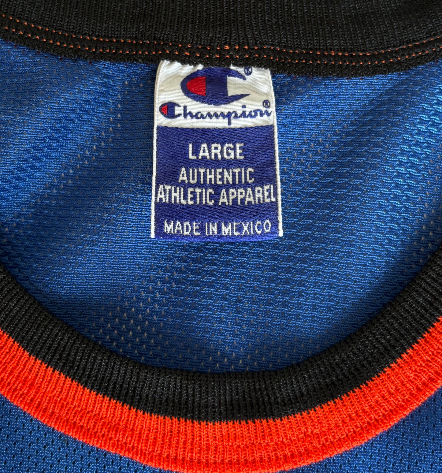 Champion New York Knicks Marcus Camby #23 Jersey Size L/44 Blue Black Orange Mesh 90s NBA