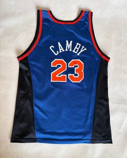 Champion New York Knicks Marcus Camby #23 Jersey Size L/44 Blue Black Orange Mesh 90s NBA