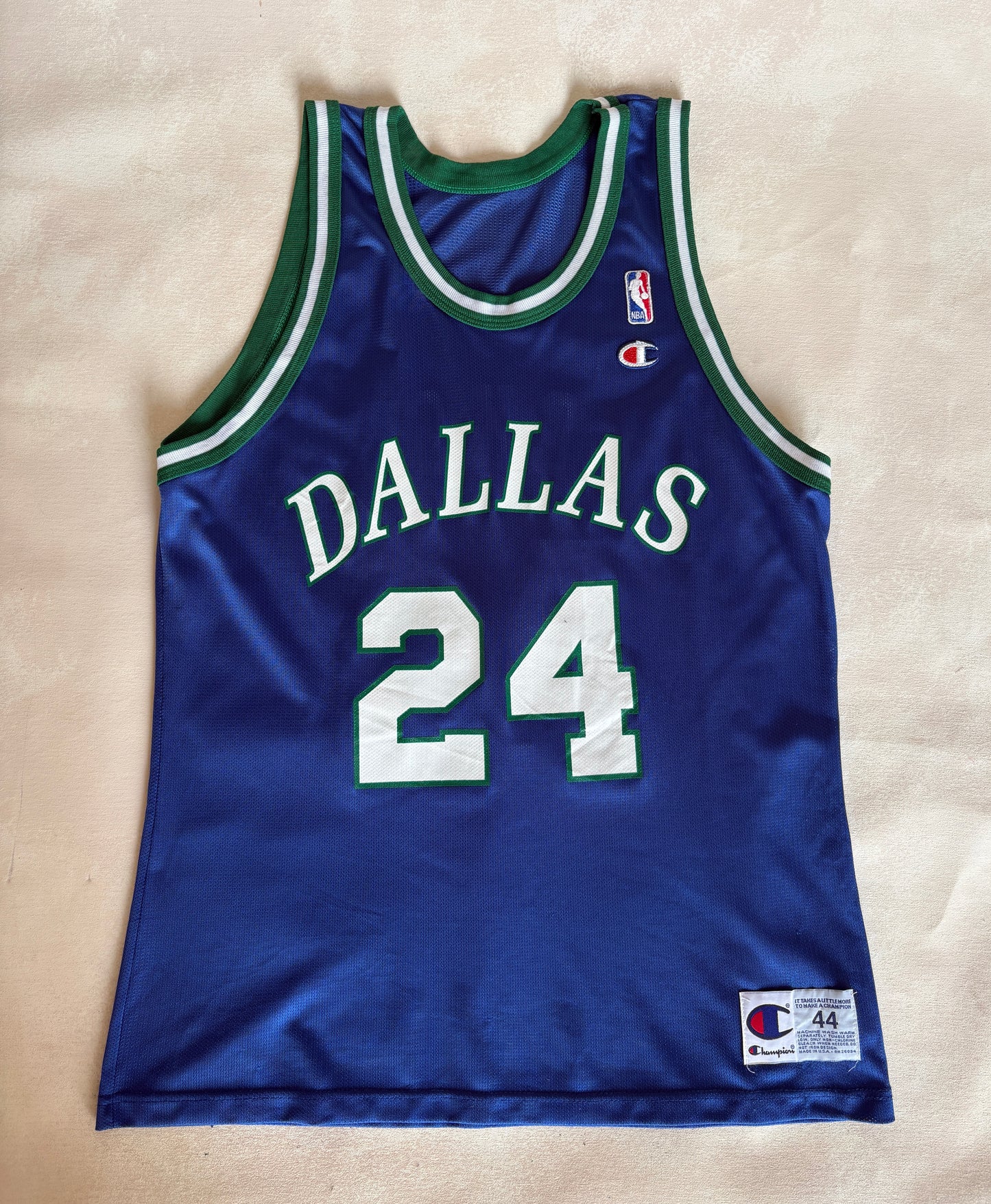 Champion Dallas Mavericks #24 Jersey Size 44 Navy Blue Green Mesh 90s NBA Made in USA