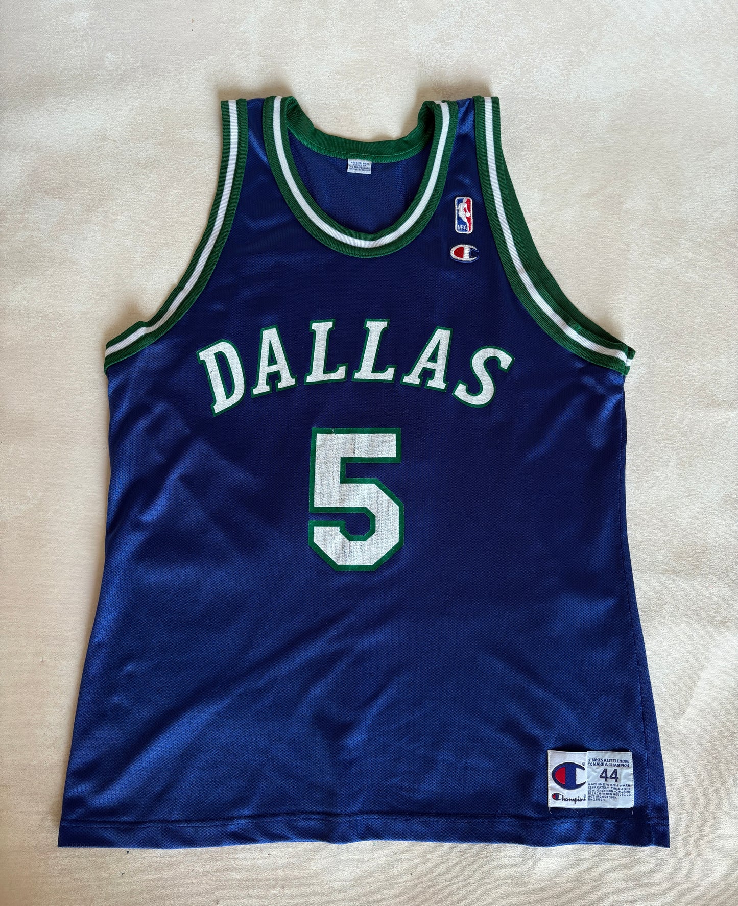 Champion Dallas Mavericks Jason Kidd #5 Jersey Size 44 Navy Blue Green Mesh 90s NBA
