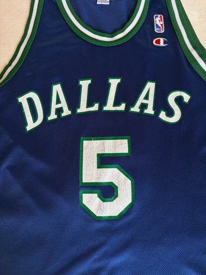 Champion Dallas Mavericks Jason Kidd #5 Jersey Size 44 Navy Blue Green Mesh 90s NBA